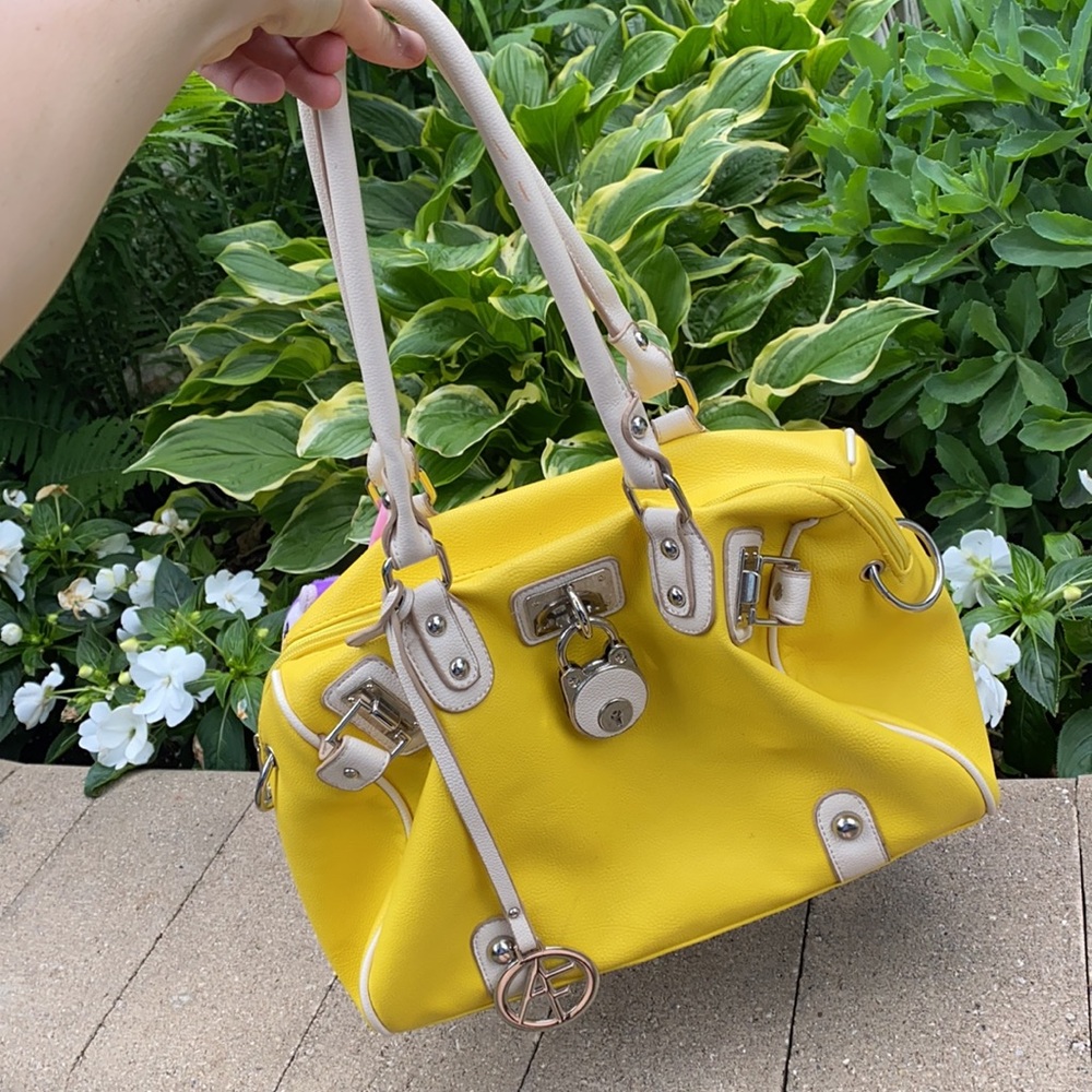 Yellow Leather Purse Shoulder Handbag